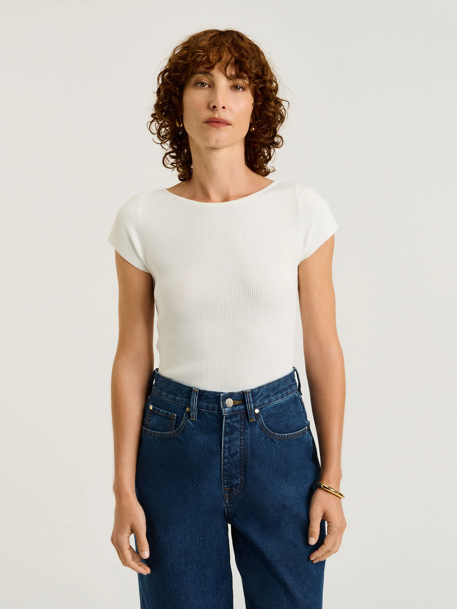Ribbed Cap Sleeve Boat Neck Knit - Image 5