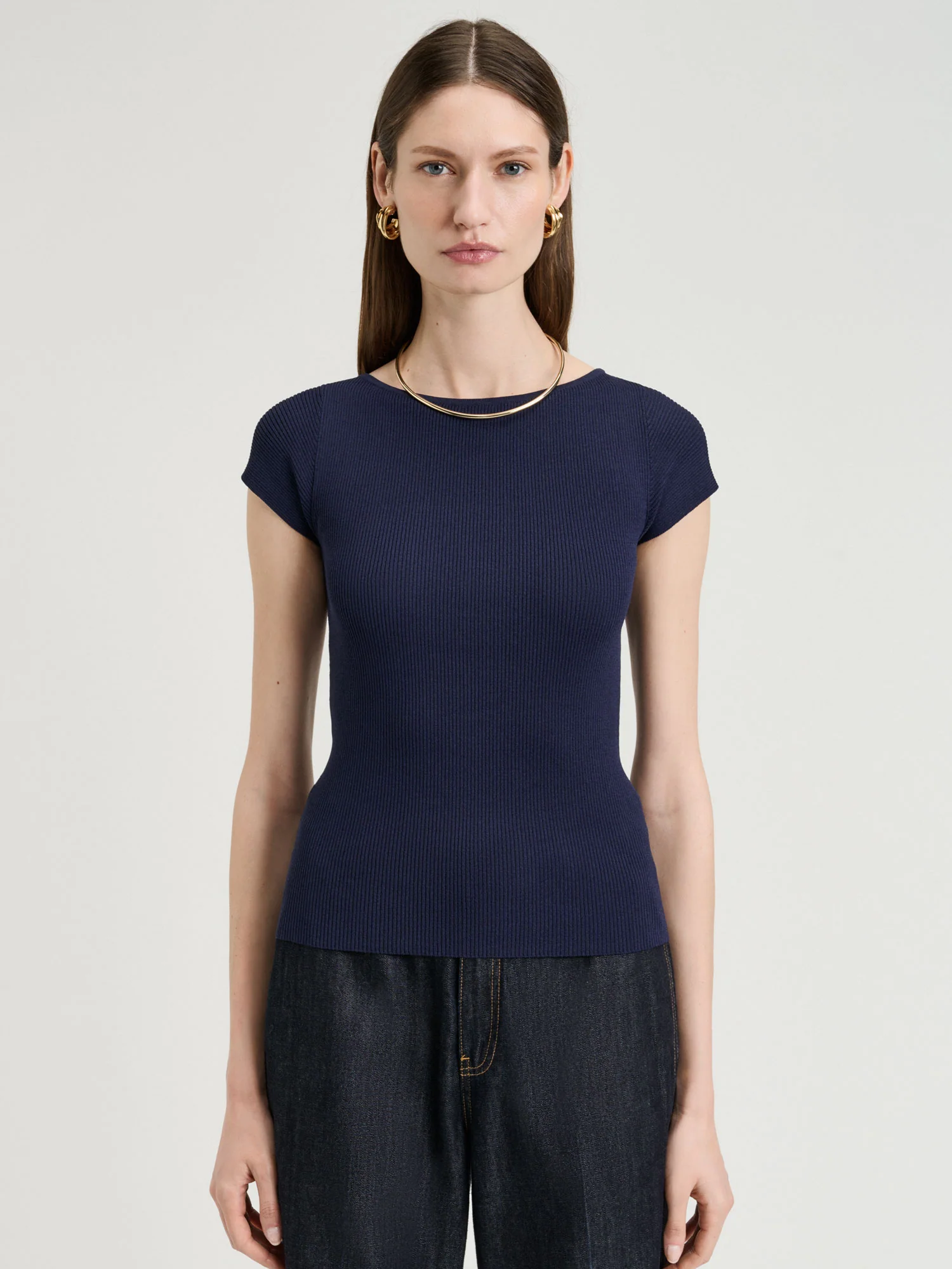 Ribbed Cap Sleeve Boat Neck Knit - Image 8