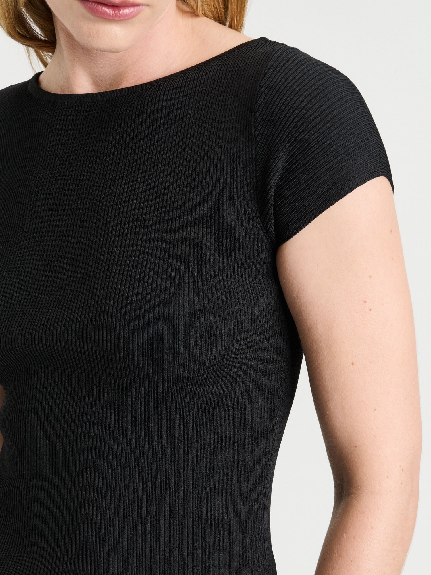 Ribbed Cap Sleeve Boat Neck Knit - Image 3