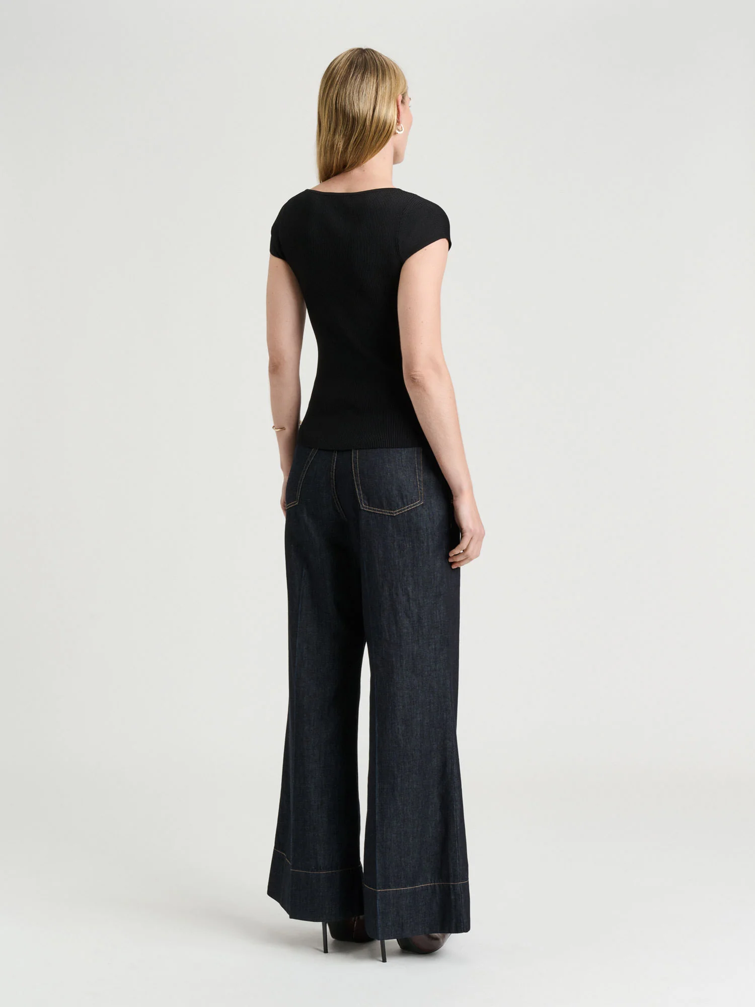 Ribbed Cap Sleeve Boat Neck Knit - Image 4