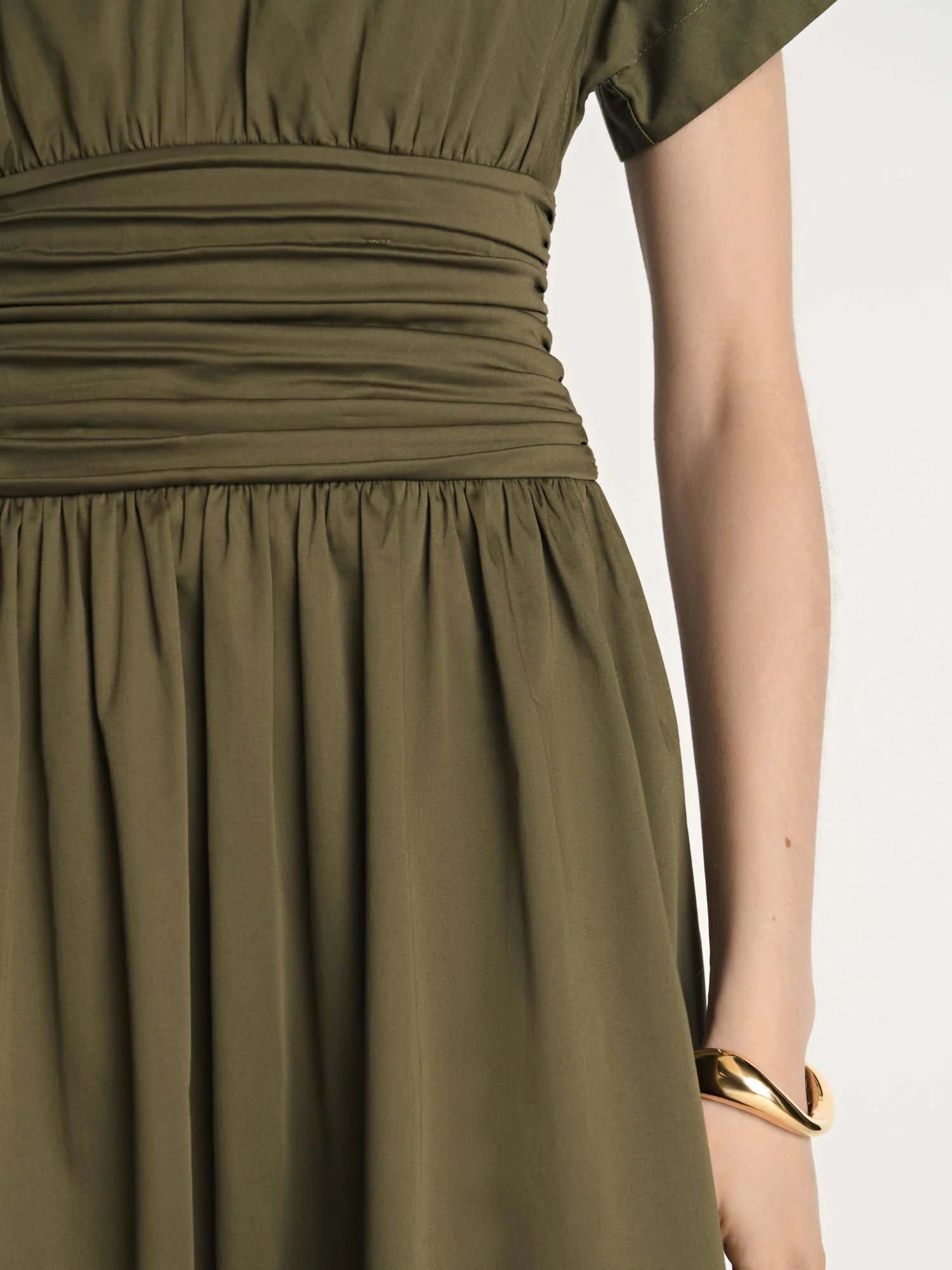 Stretch Cotton Gathered Waist Midi Dress - Image 3