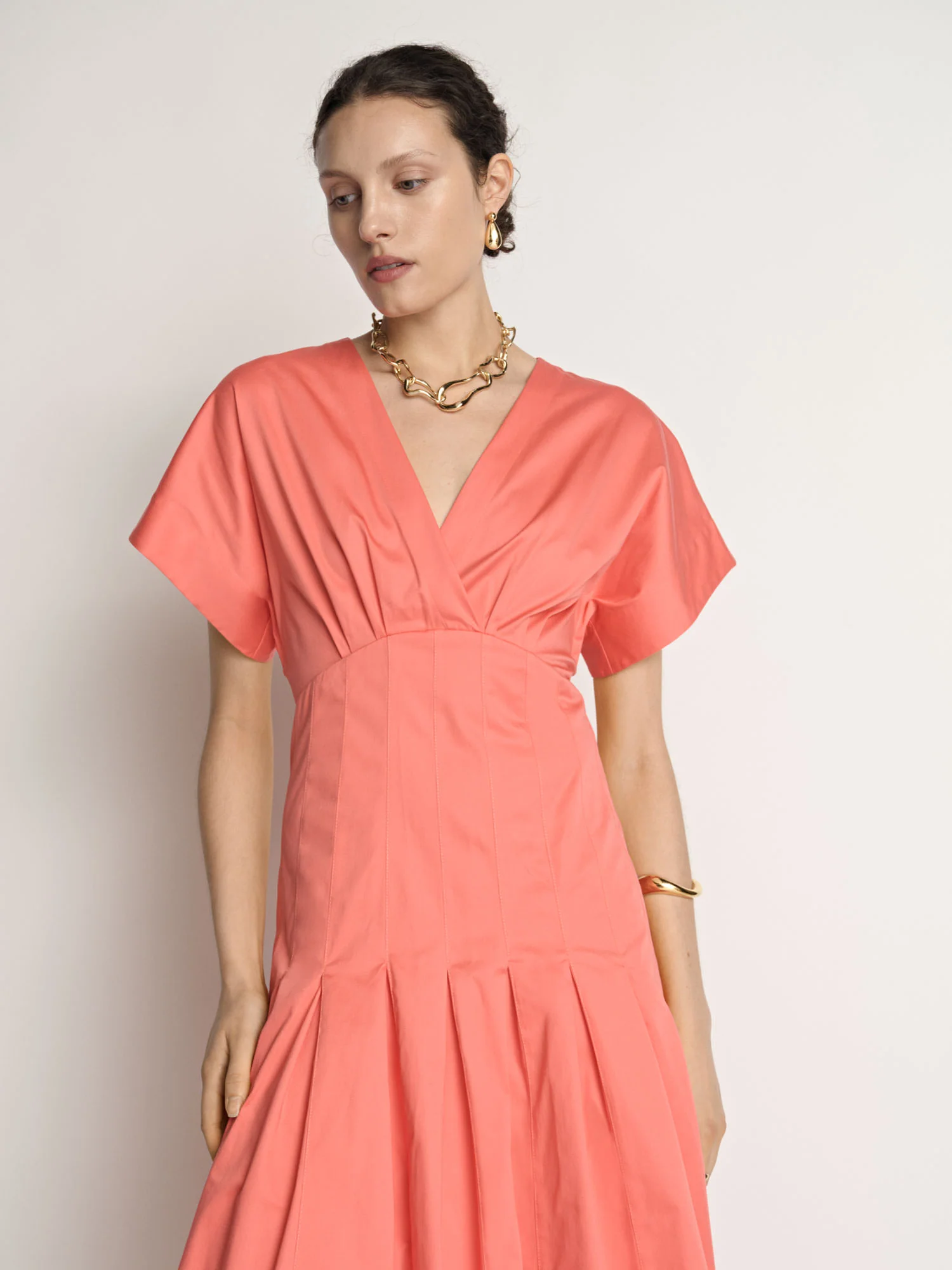 Stretch Cotton Pleat Midi Dress - Image 2