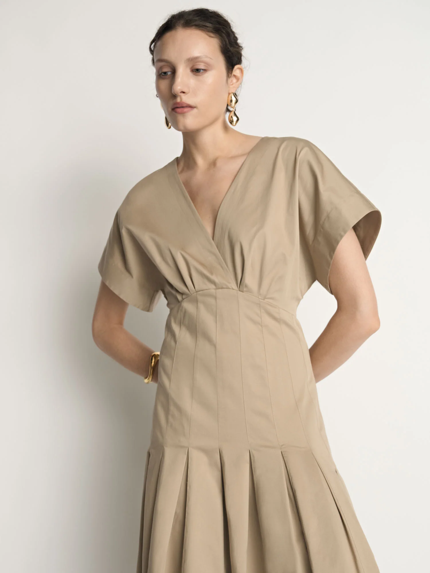 Stretch Cotton Pleat Midi Dress - Image 2