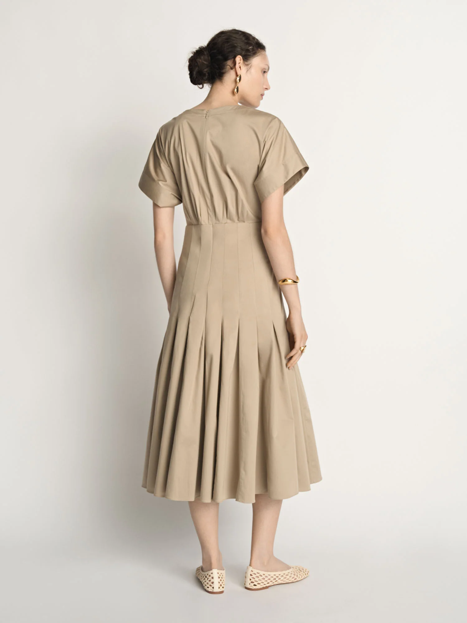 Stretch Cotton Pleat Midi Dress - Image 4