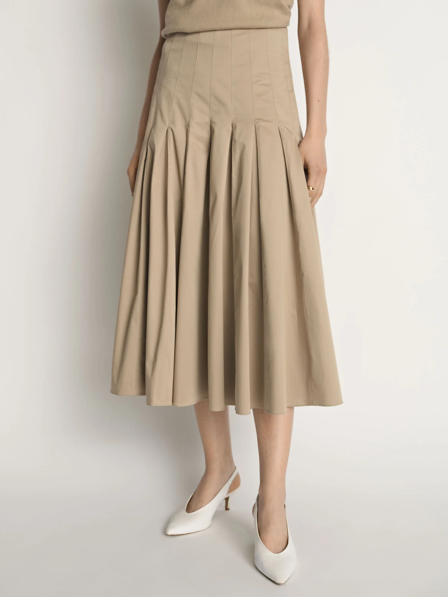 Stretch Cotton Pleat Midi Skirt - Image 2
