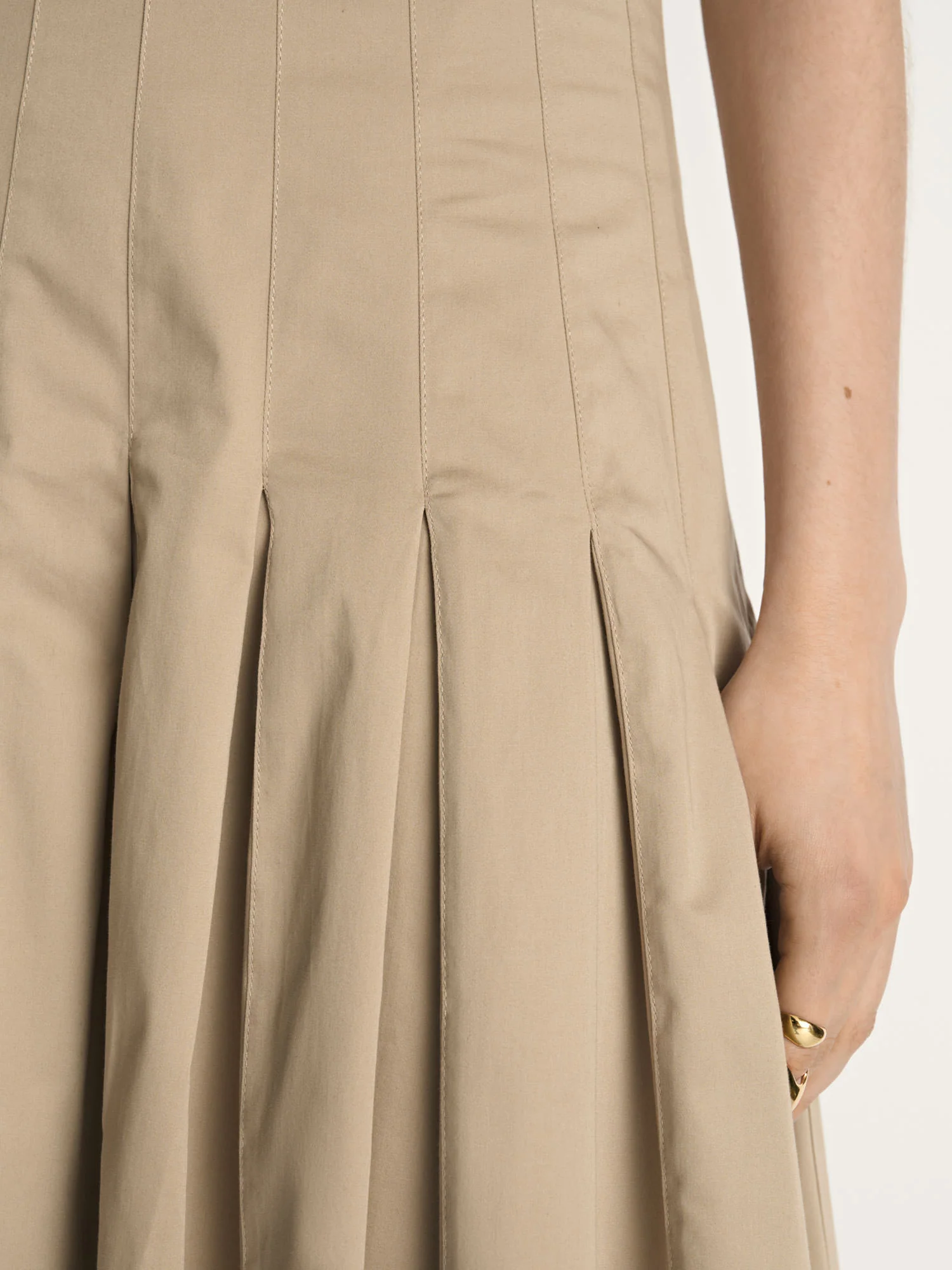 Stretch Cotton Pleat Midi Skirt - Image 3