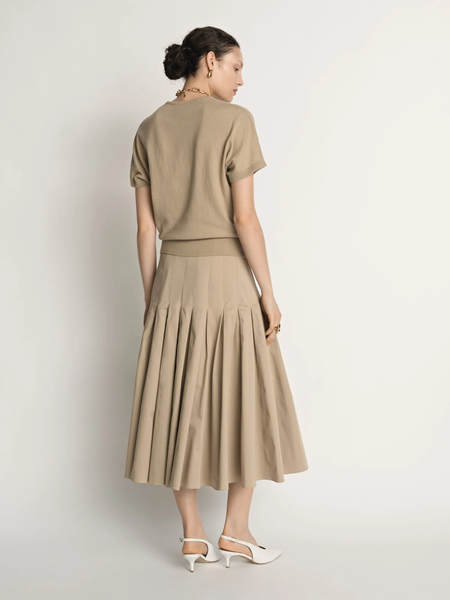 Stretch Cotton Pleat Midi Skirt - Image 4