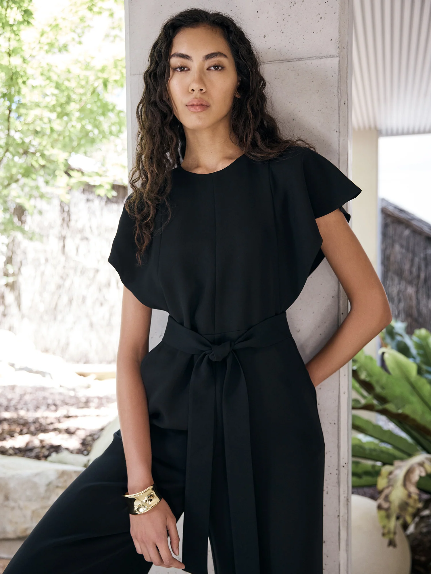 Stretch Crepe Belted Jumpsuit - Image 5