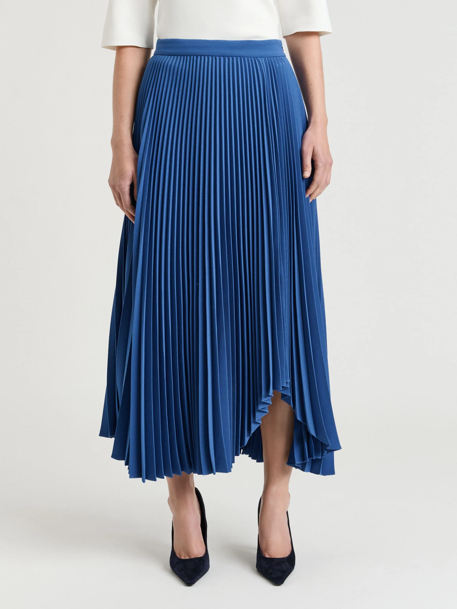 Stretch Crepe Pleated Midi Skirt - Image 2