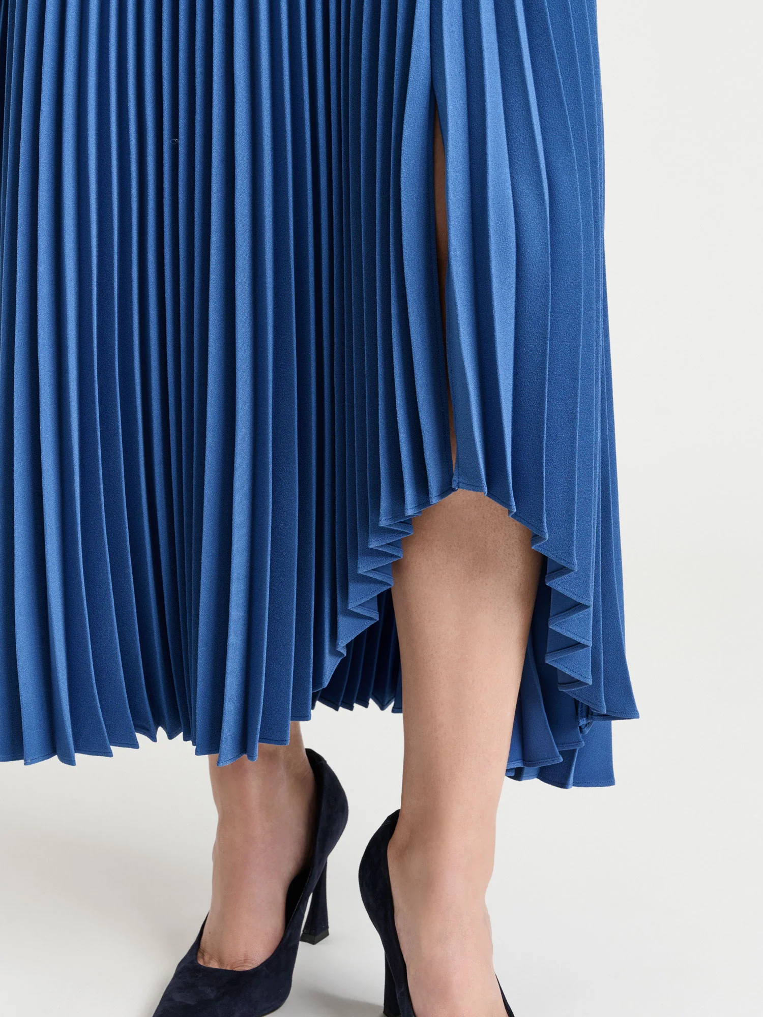 Stretch Crepe Pleated Midi Skirt - Image 3