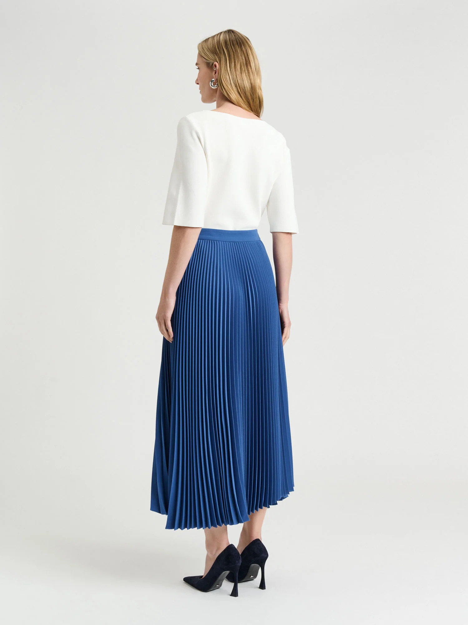 Stretch Crepe Pleated Midi Skirt - Image 4