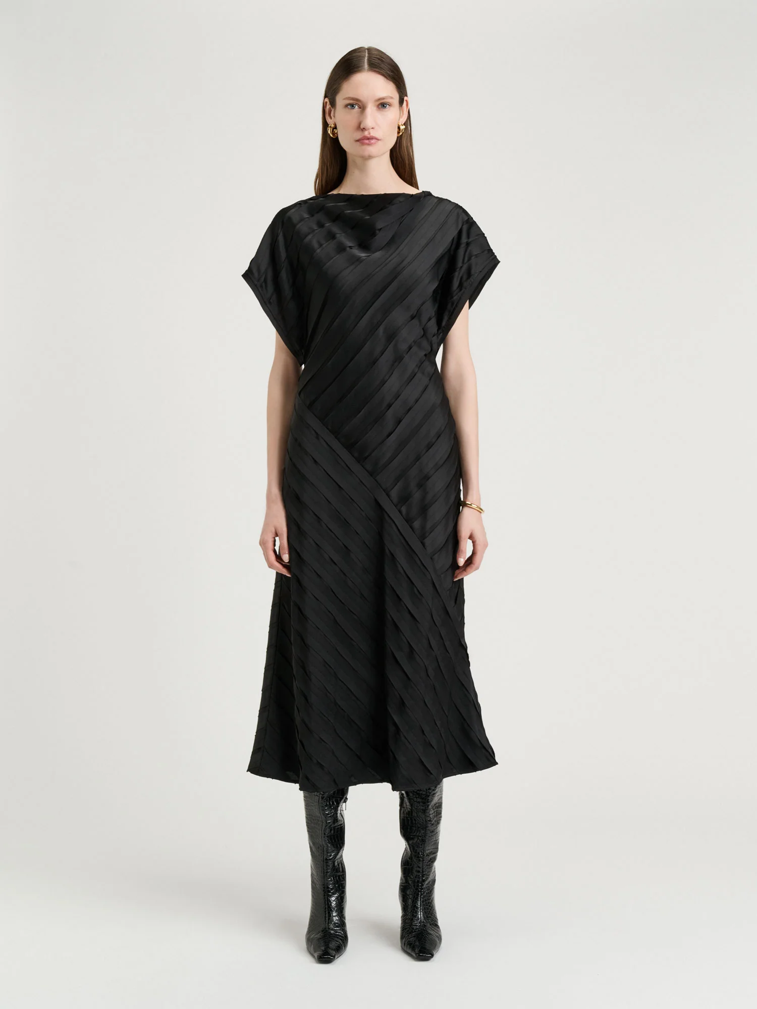 Strip Satin Bias Midi Dress