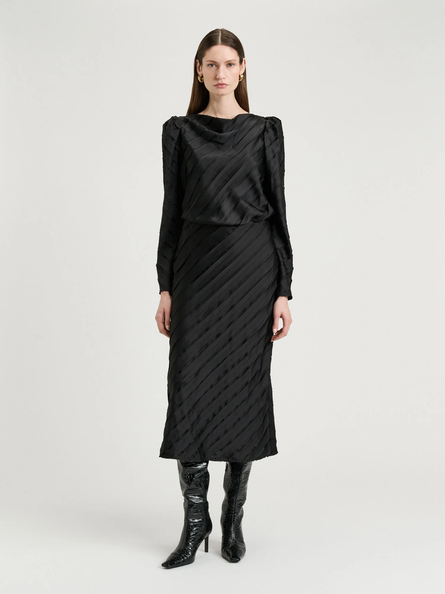 Strip Satin Bias Skirt