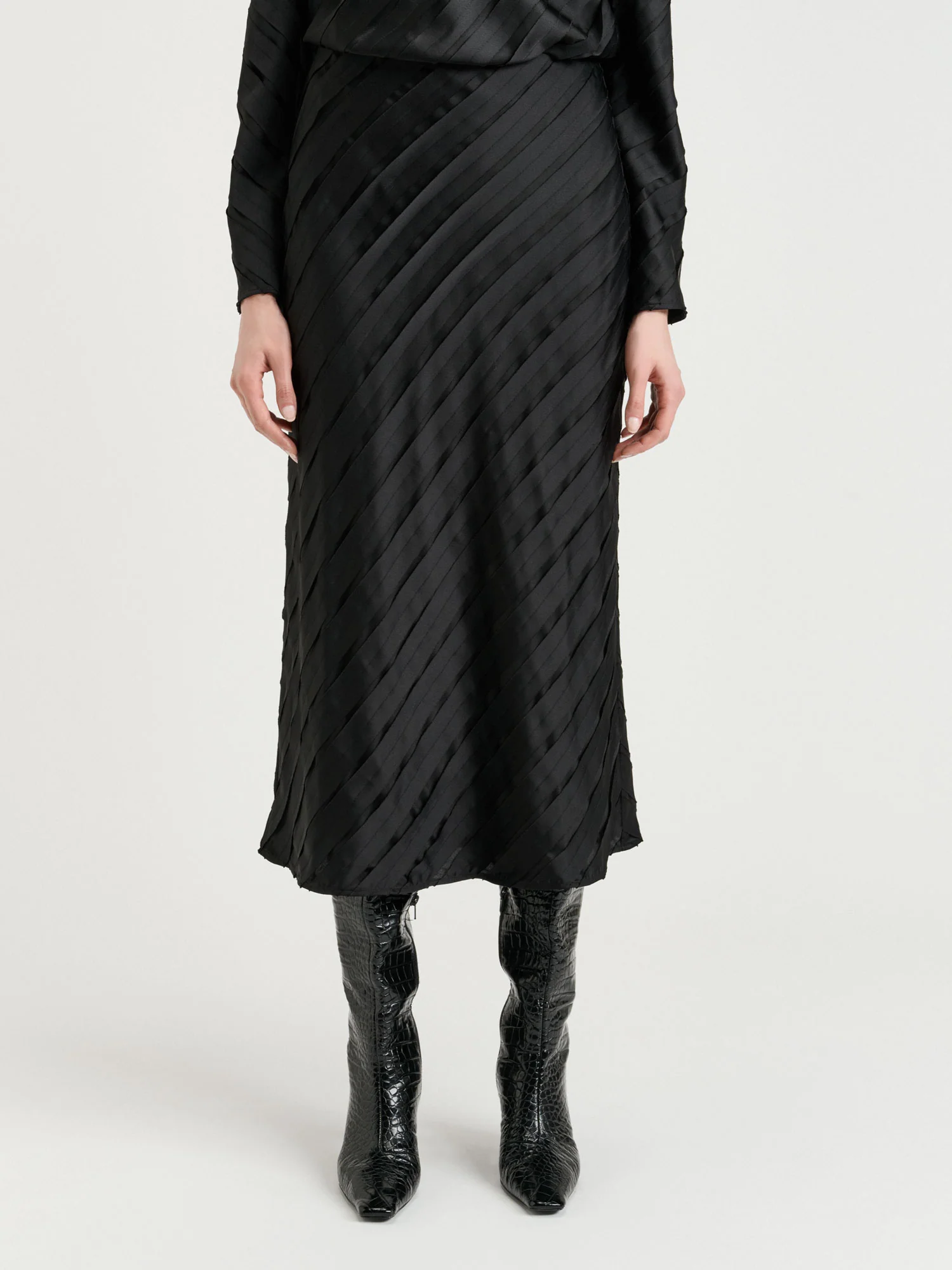 Strip Satin Bias Skirt - Image 2