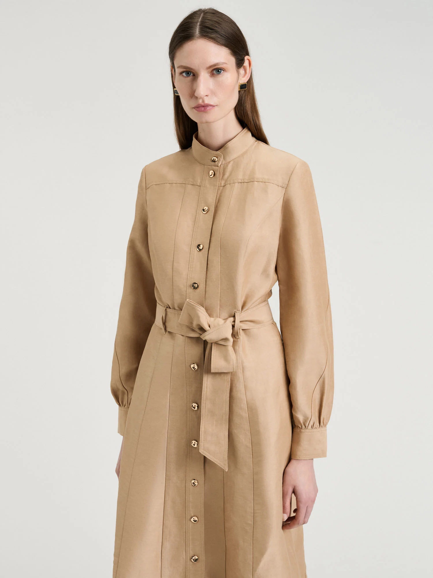 Taupe Linen Viscose Midi Shirtdress - Image 2