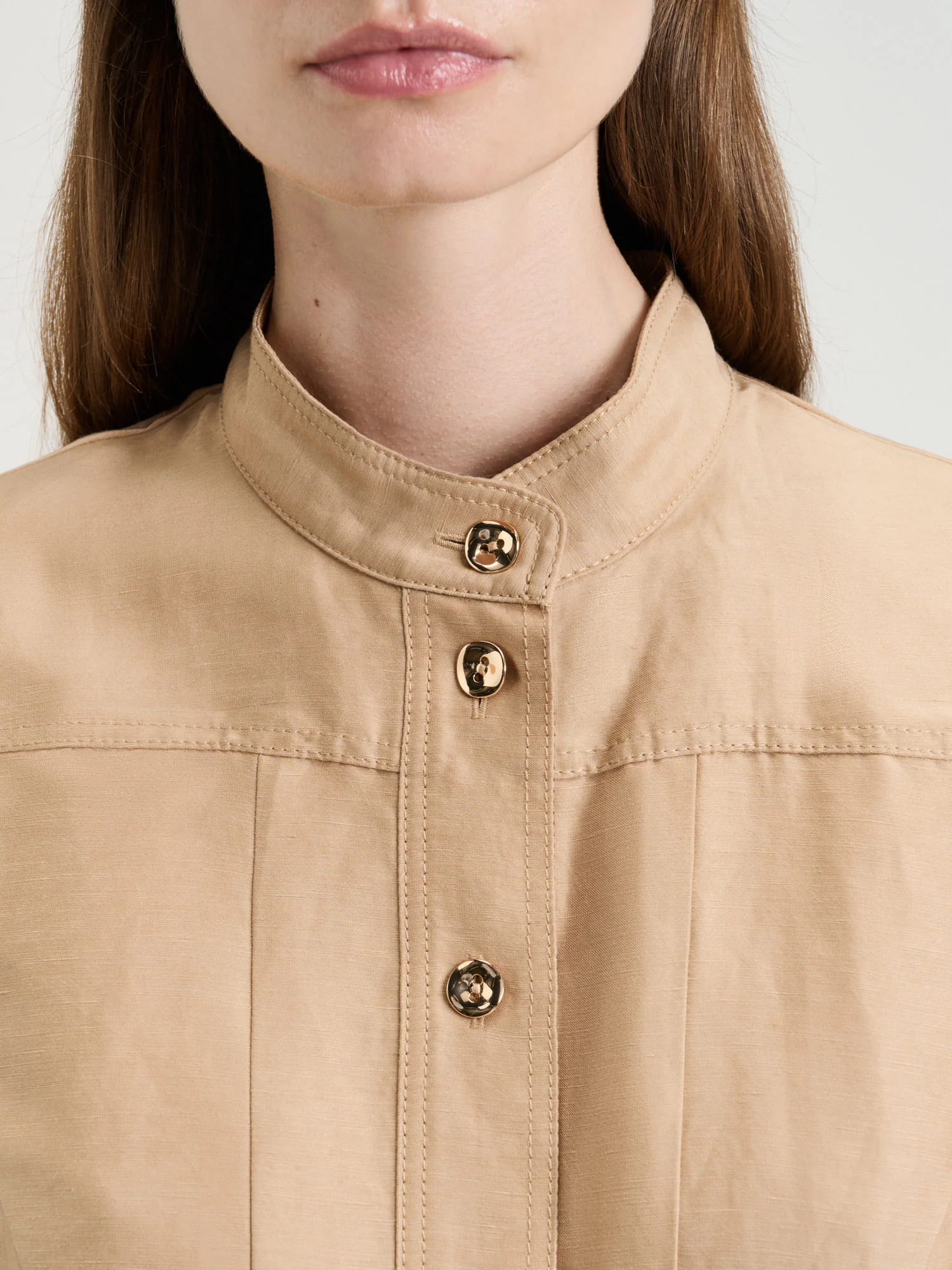 Taupe Linen Viscose Midi Shirtdress - Image 3