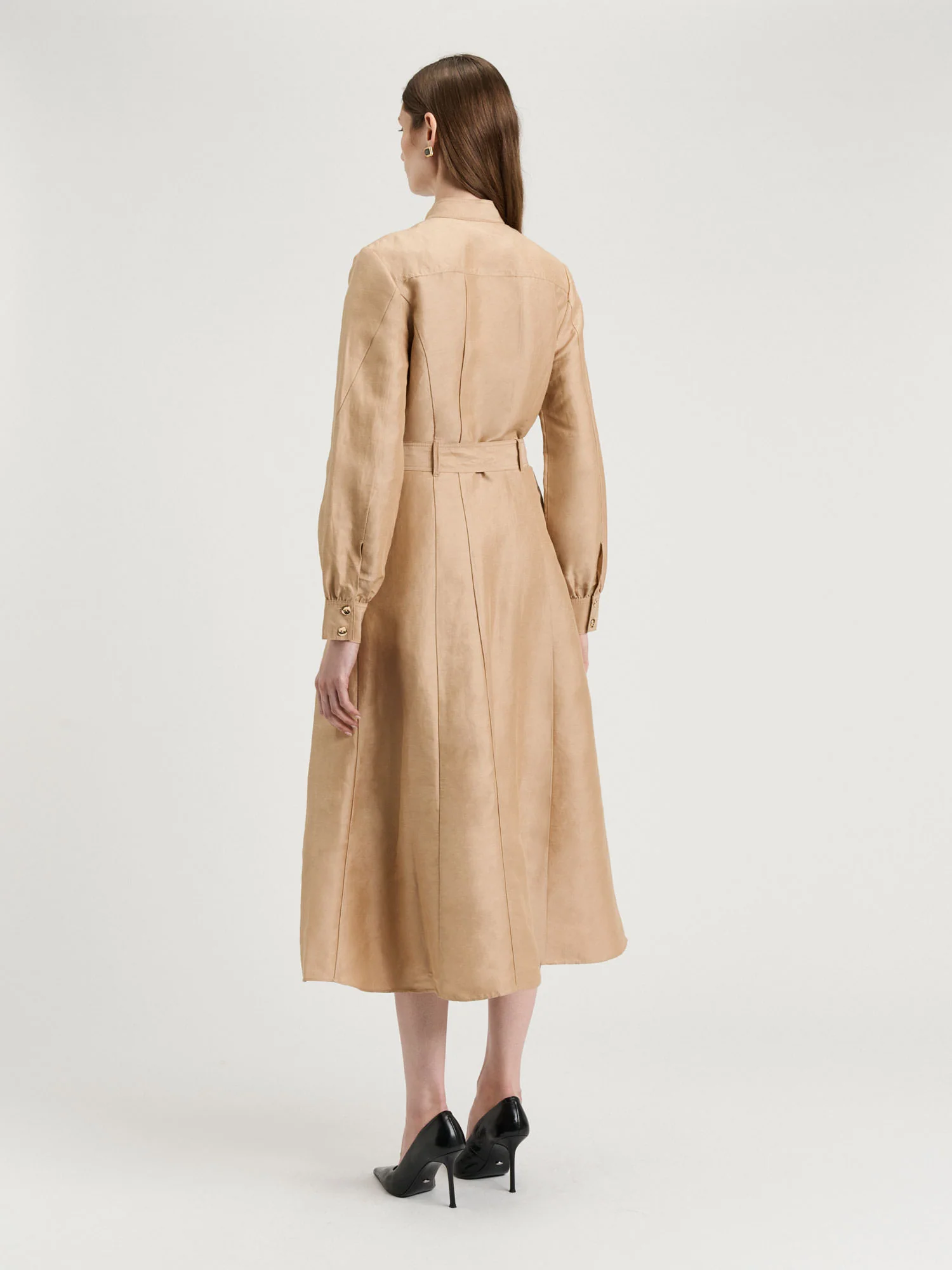 Taupe Linen Viscose Midi Shirtdress - Image 5