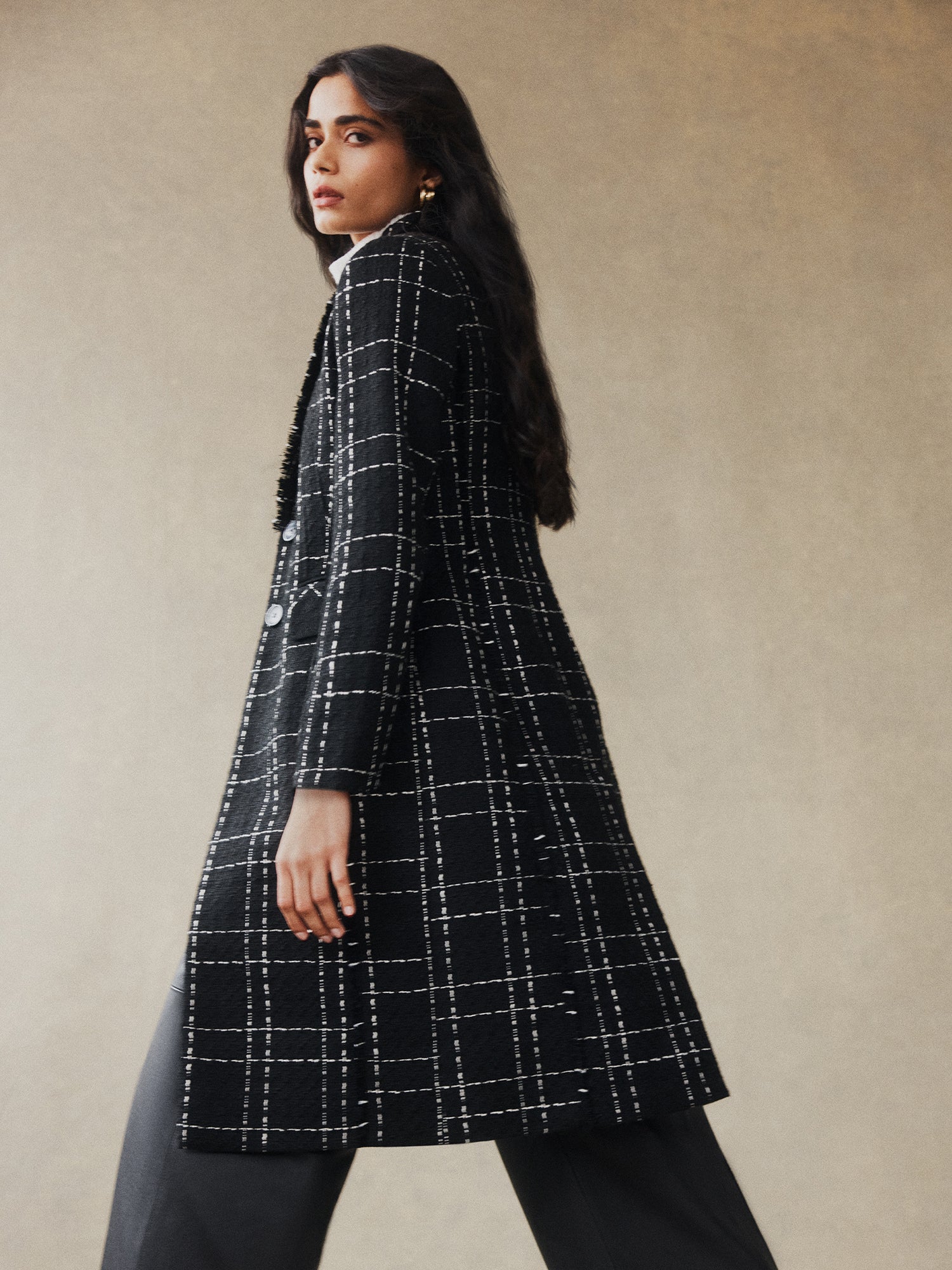 Tweed Wide Check Two Button Coat - Image 5