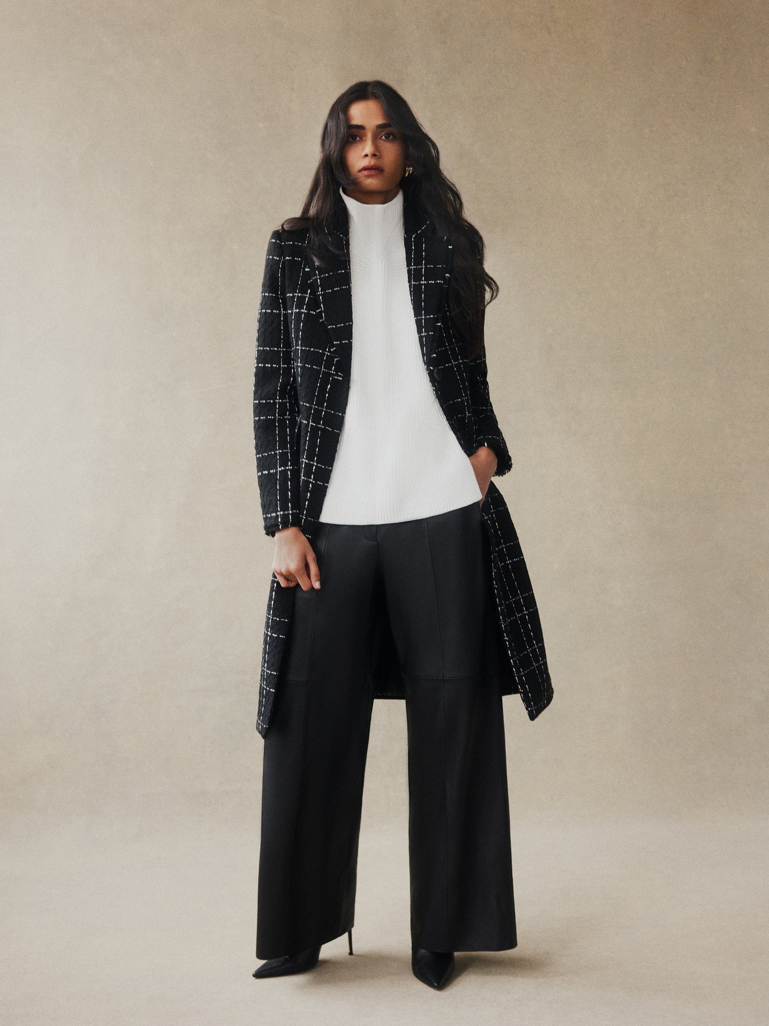 Tweed Wide Check Two Button Coat - Image 6