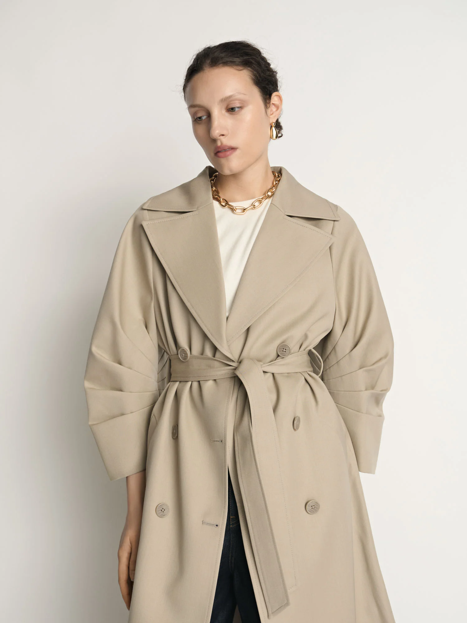 Wool Cocoon Sleeve Trench - Image 4