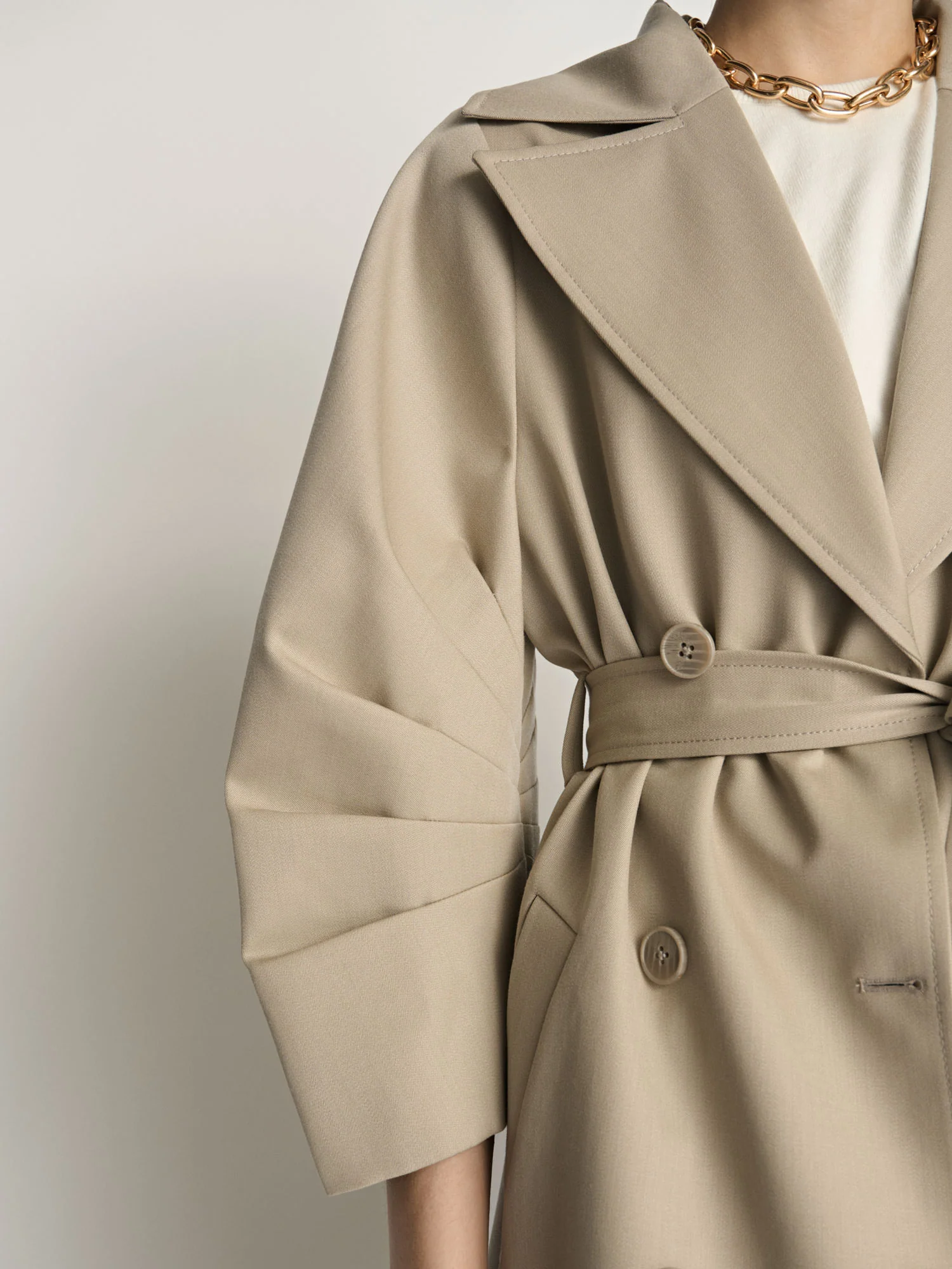 Wool Cocoon Sleeve Trench - Image 5