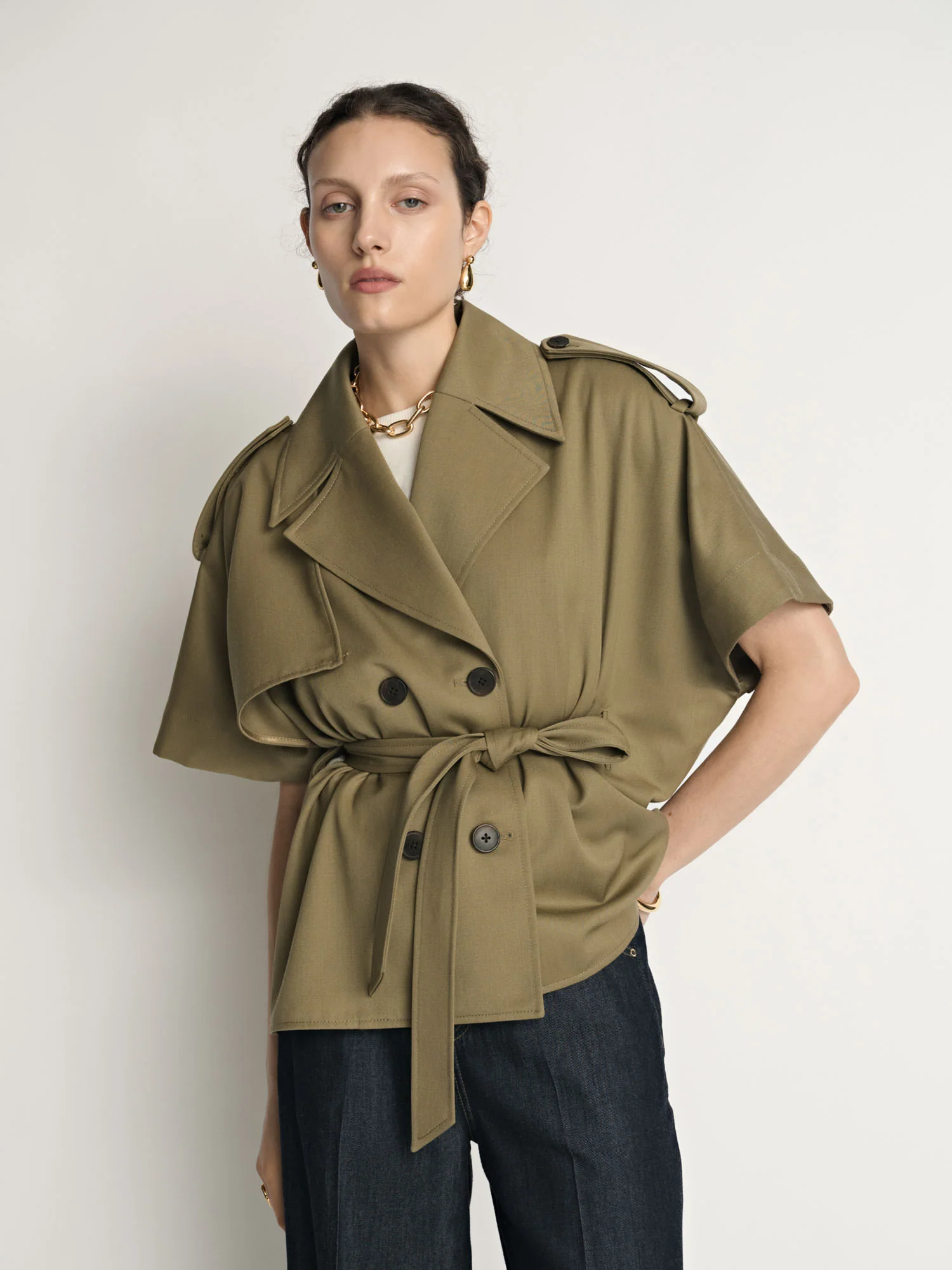 Wool Cropped Cape Trench - Image 2