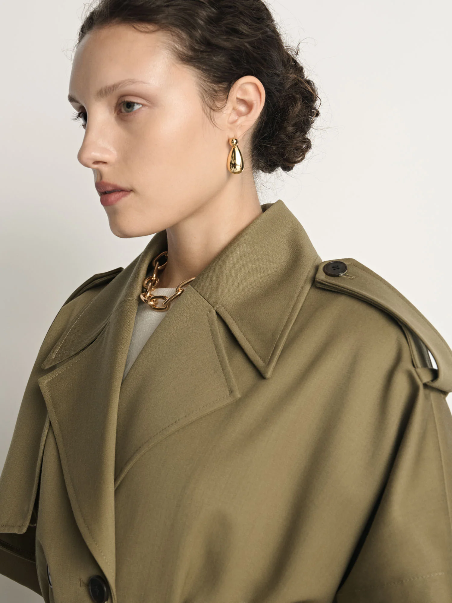 Wool Cropped Cape Trench - Image 3