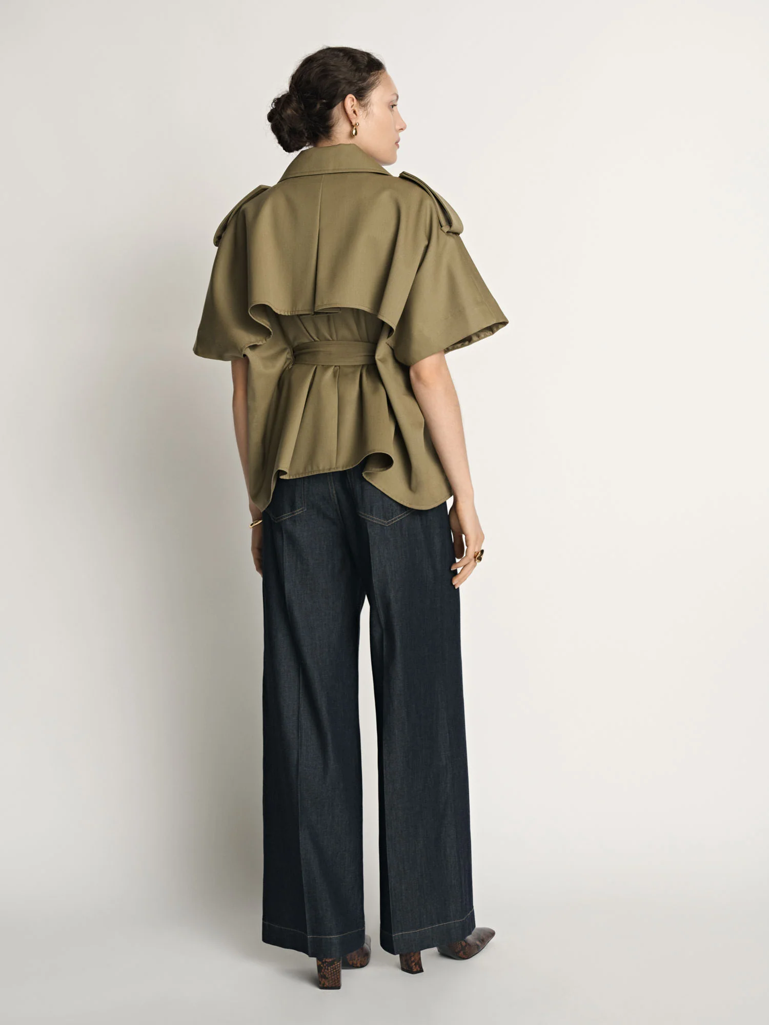 Wool Cropped Cape Trench - Image 4