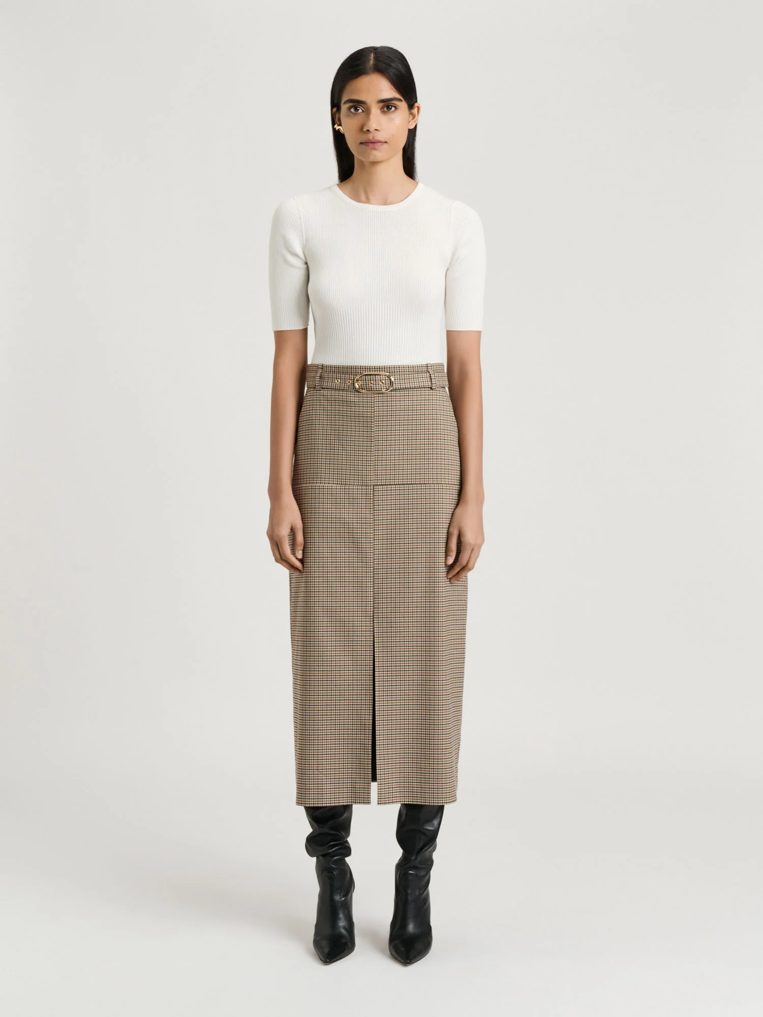 Woven Check Midi Skirt
