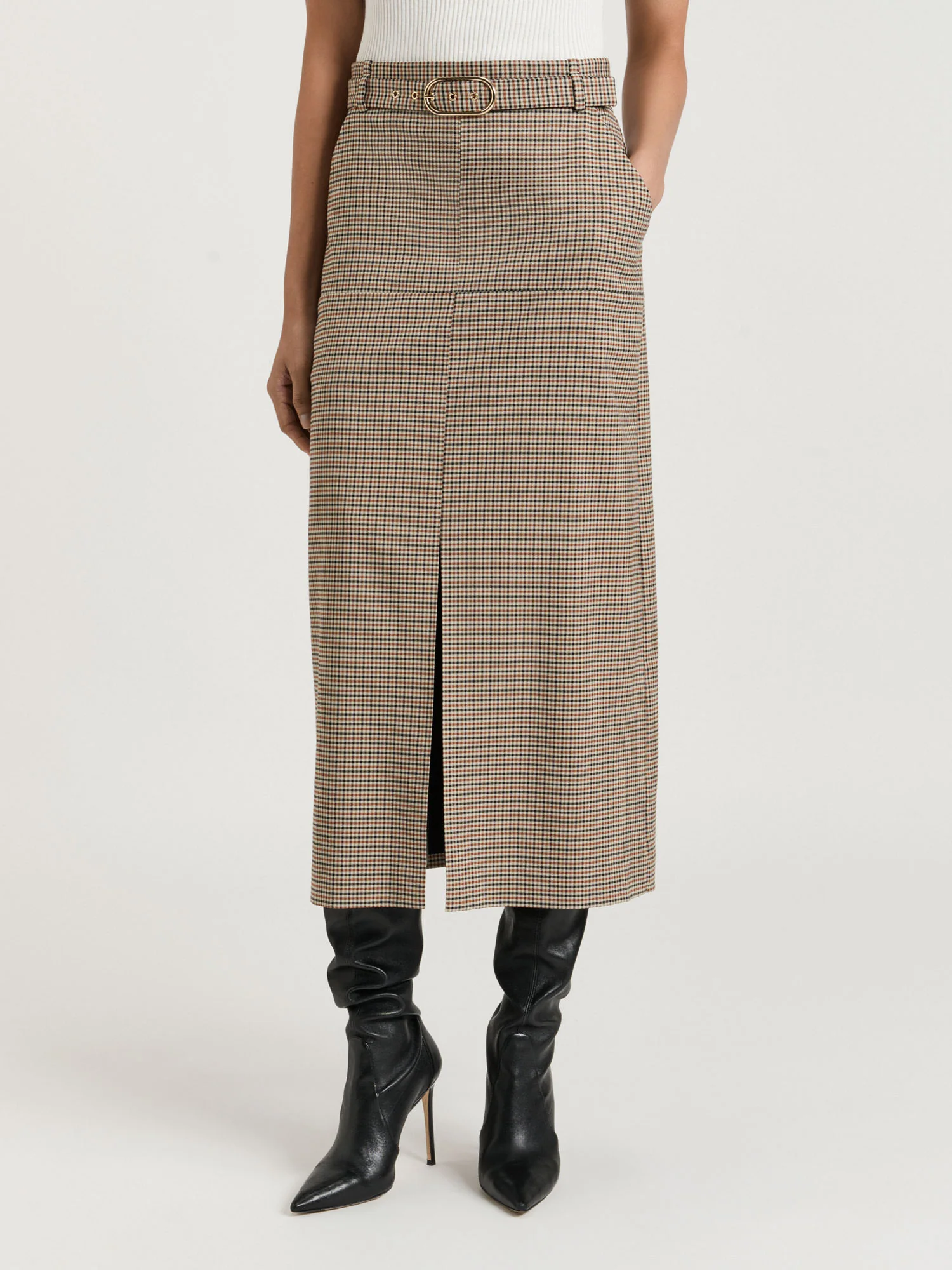 Woven Check Midi Skirt - Image 2