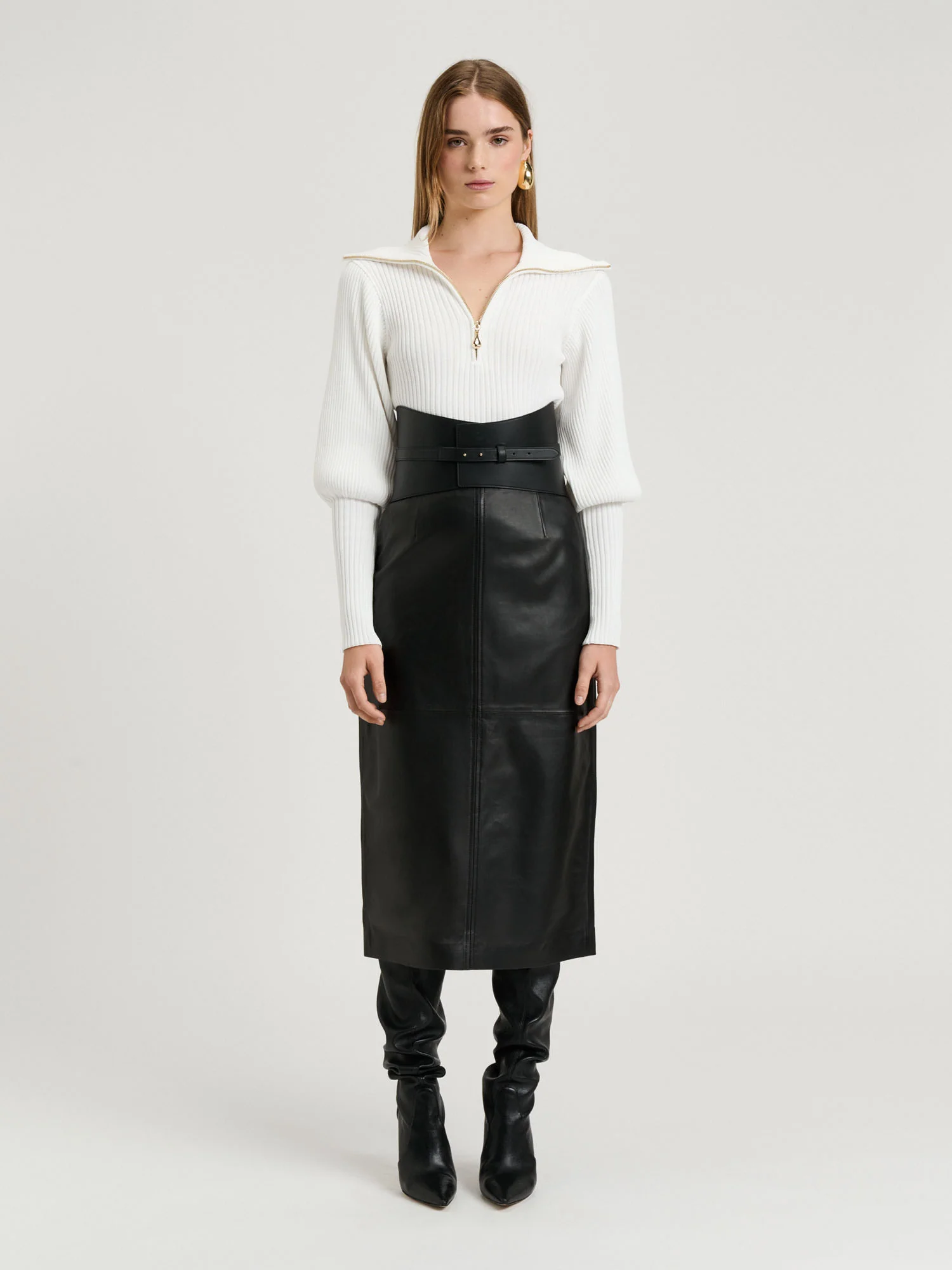 Zip Collar Blouson Sleeve Knit - Image 4