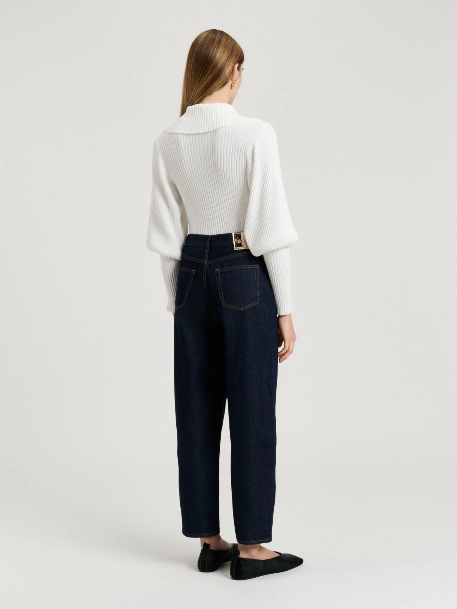 Zip Collar Blouson Sleeve Knit - Image 5