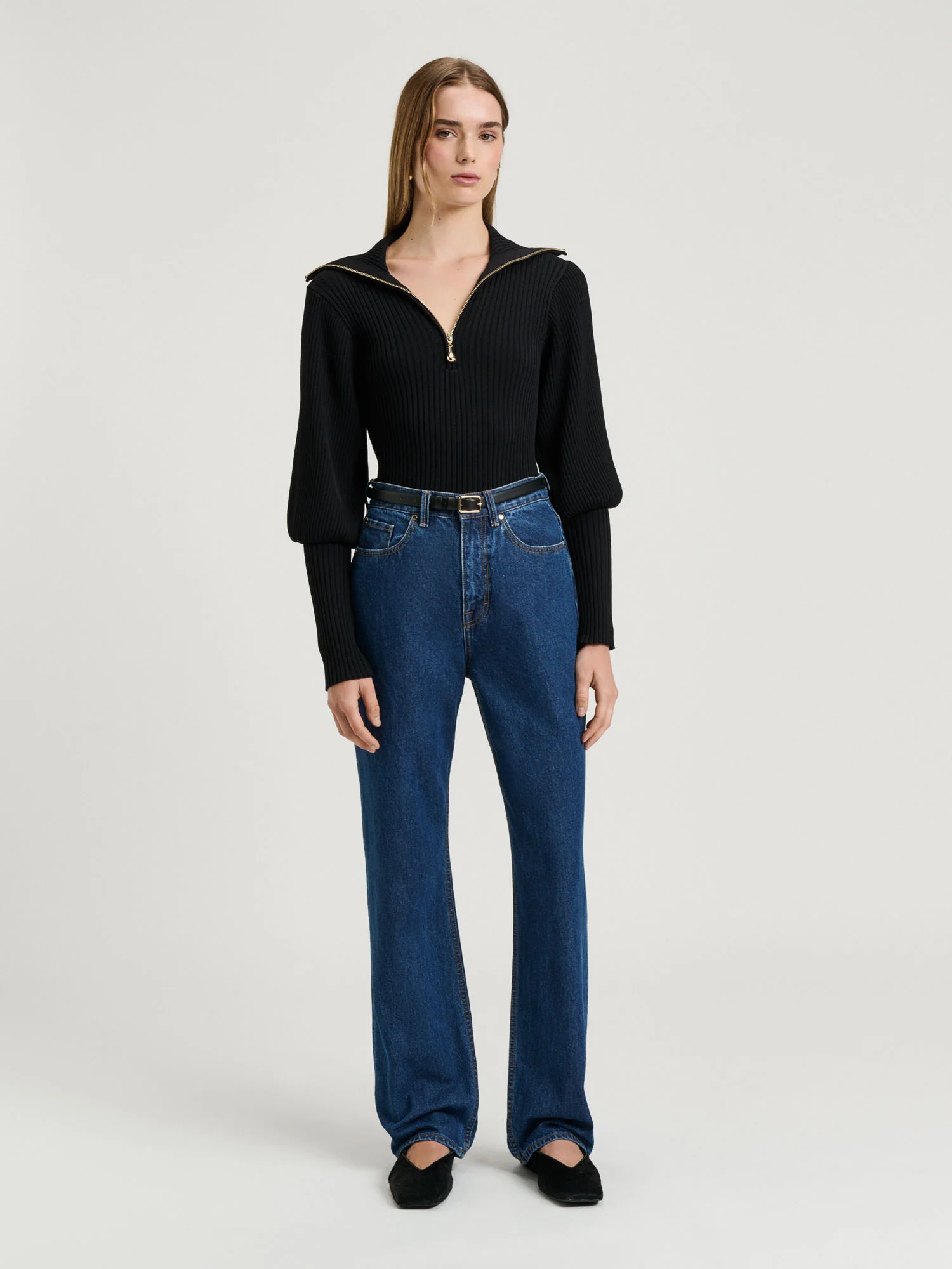 Zip Collar Blouson Sleeve Knit - Image 7