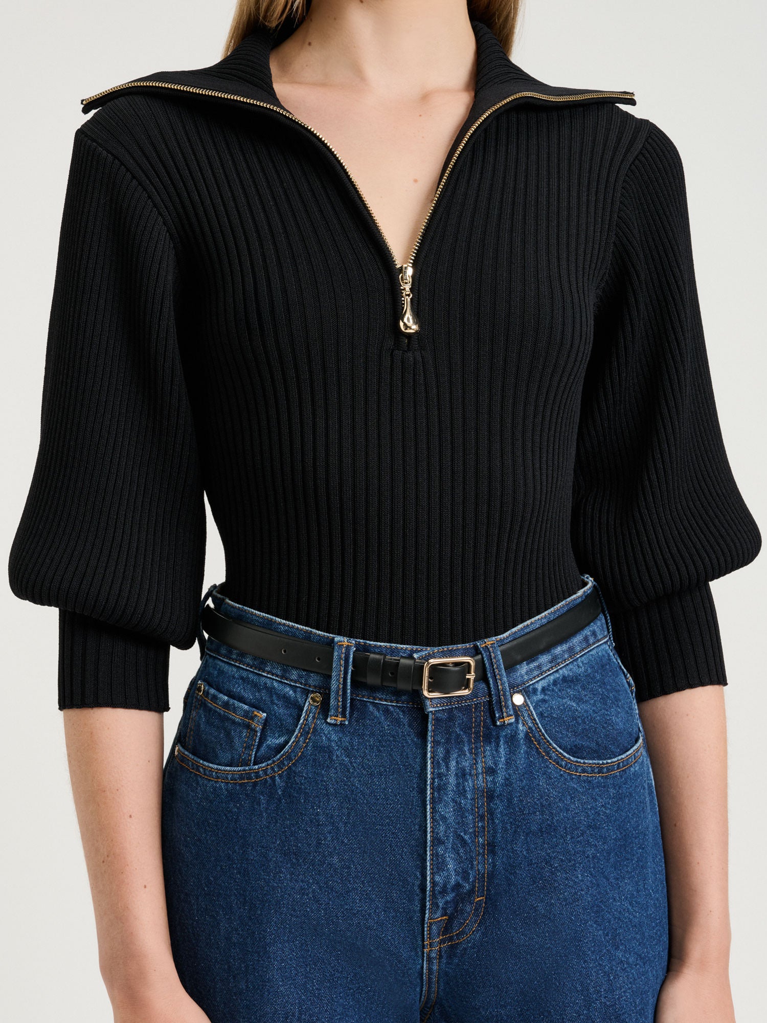 Zip Collar Blouson Sleeve Knit - Image 8