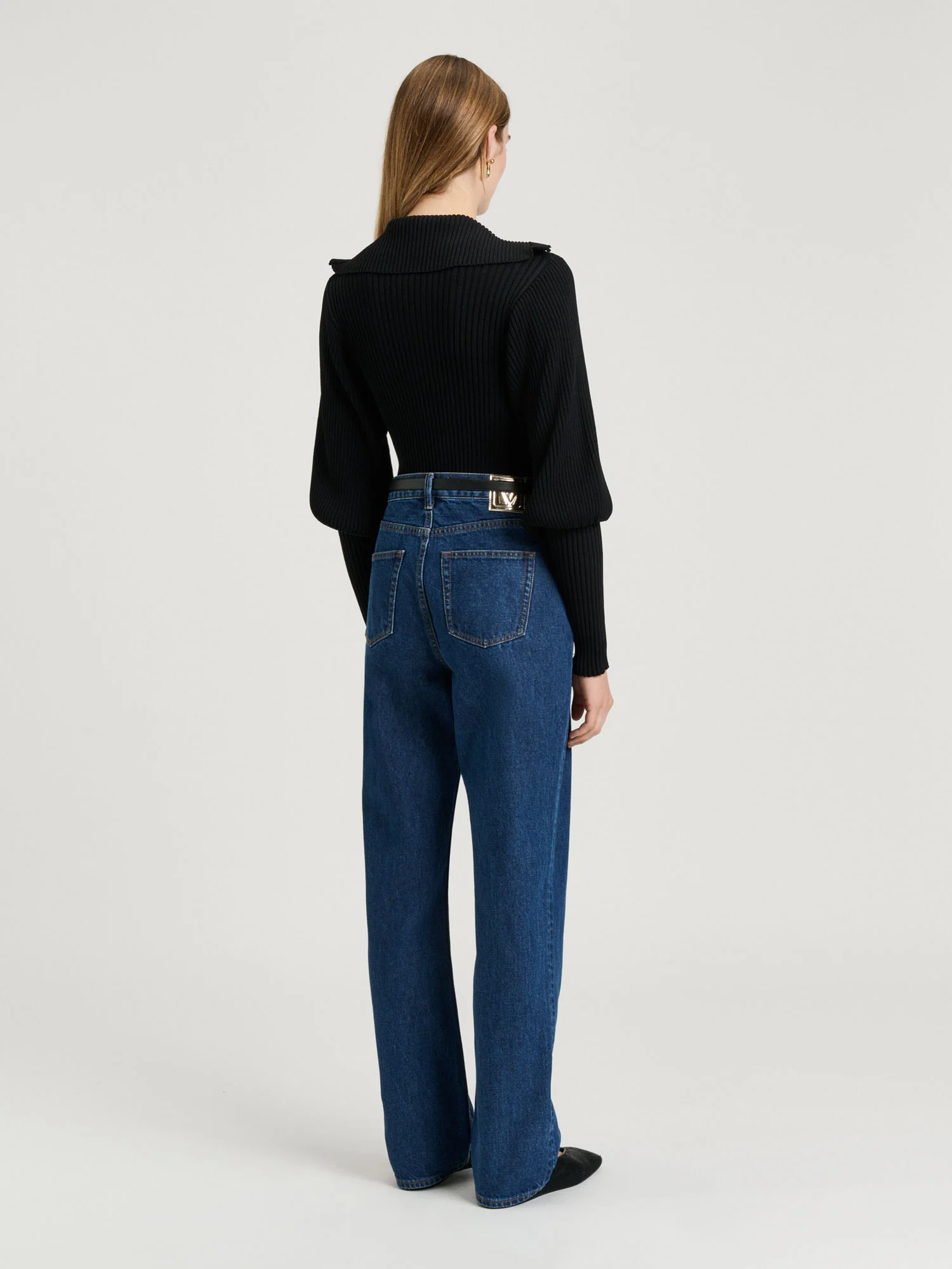 Zip Collar Blouson Sleeve Knit - Image 9